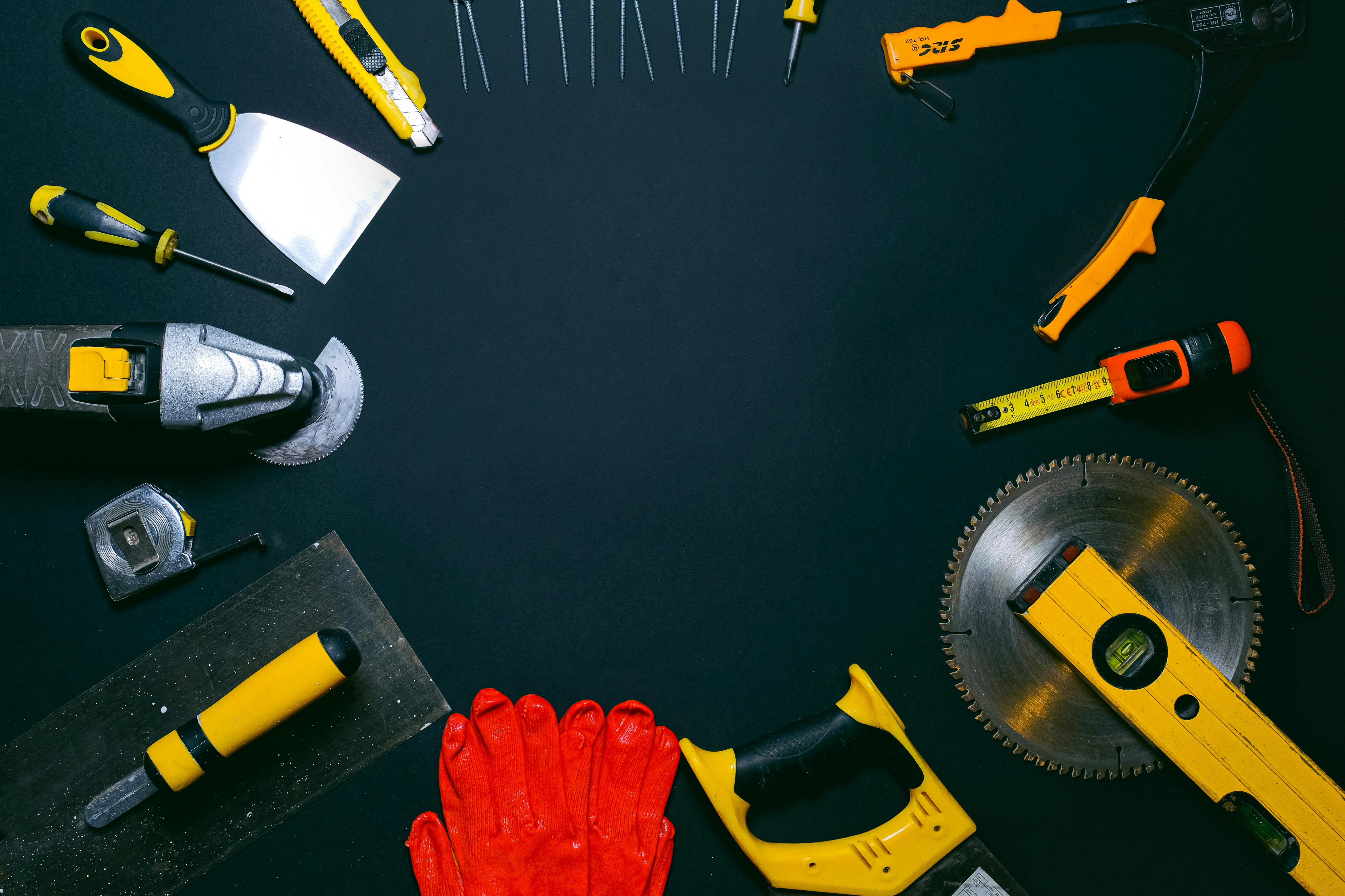 Tools arranged on a table