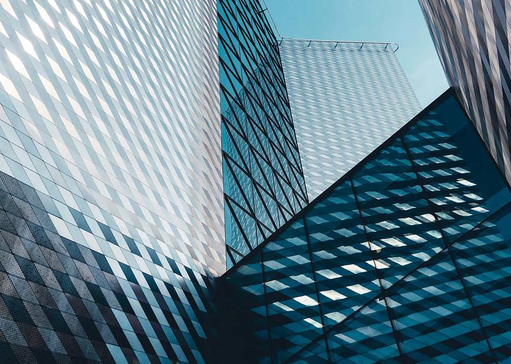 Glass office buildings