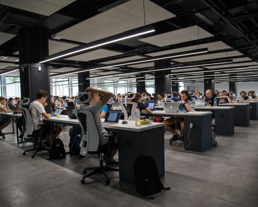 Employees working at computers