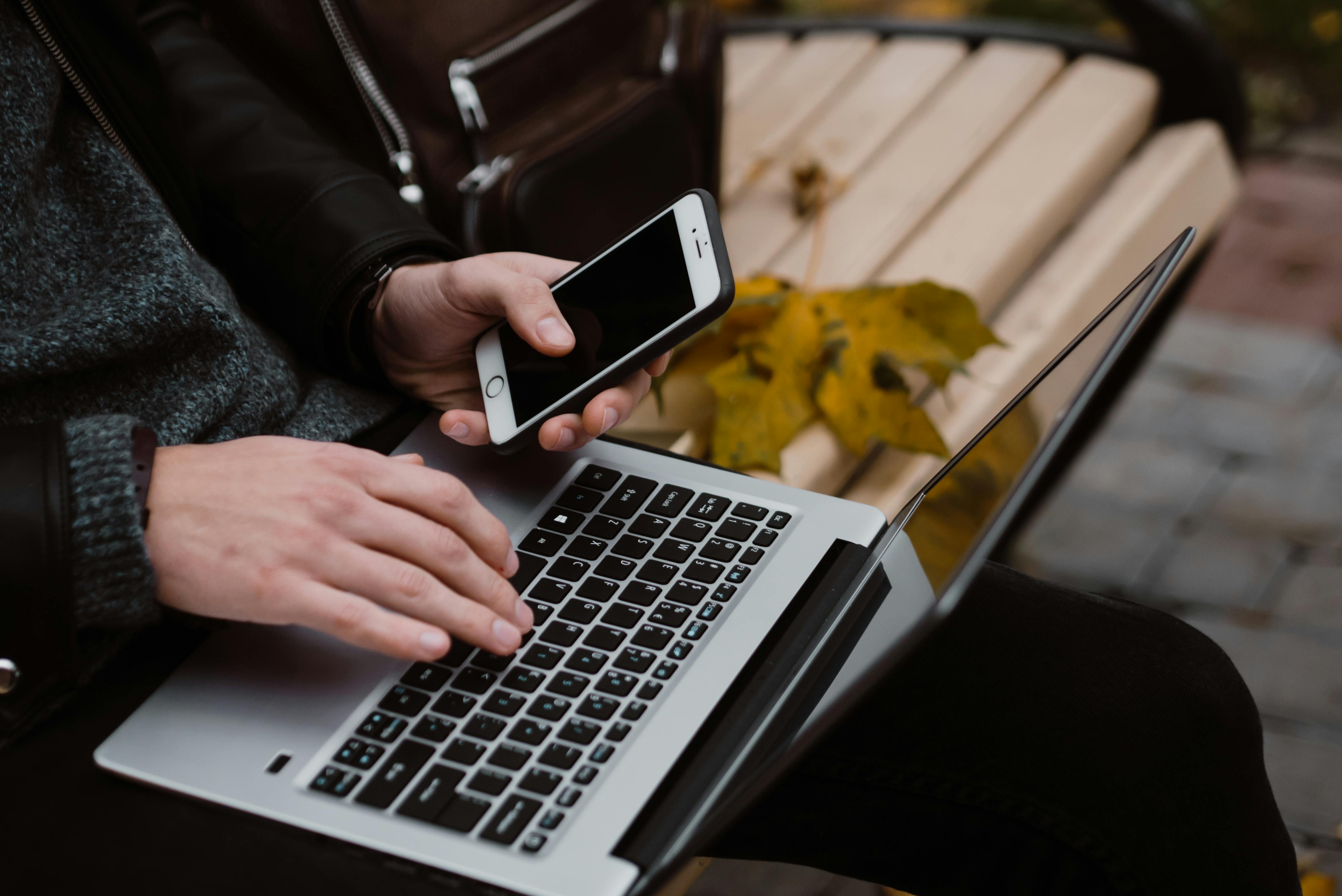 Person working remotely outdoors