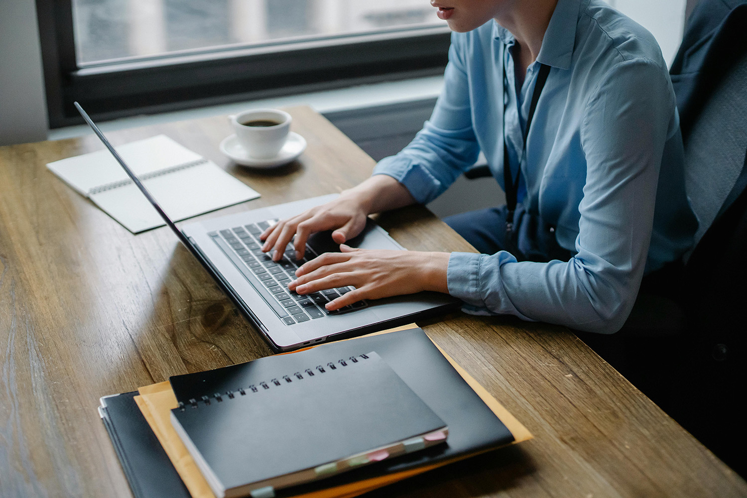 Remote worker using a notebook computer