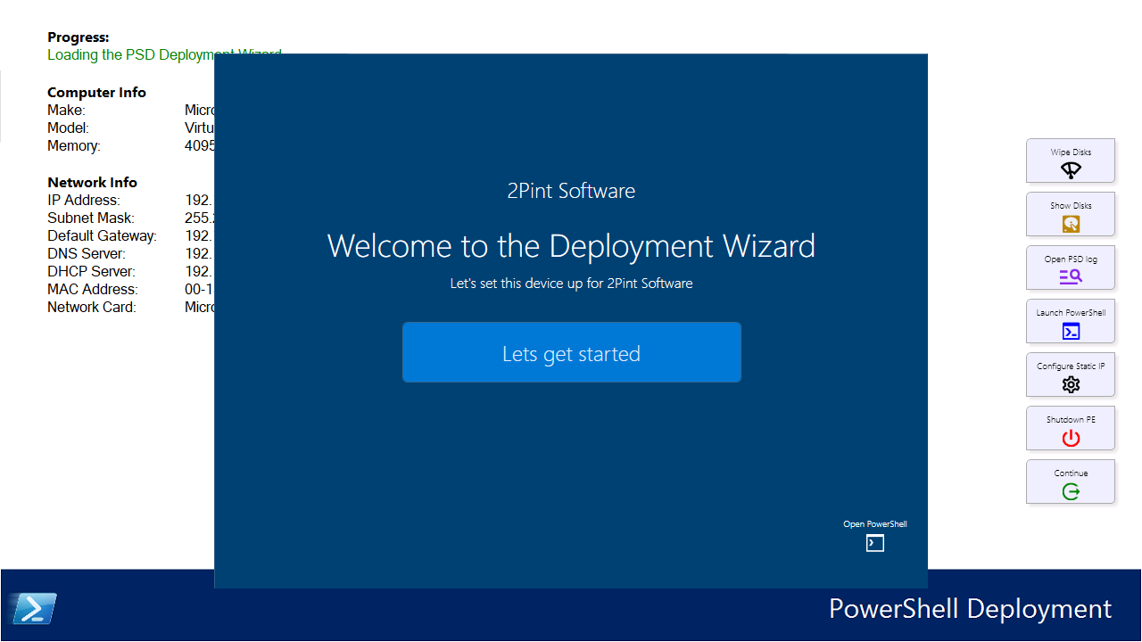 PowerShell Deployment welcome screen